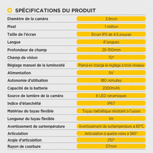 Caméra d’inspection Endoscope de diagnostic Autool SVB408 | Écran HD | Articulation 360° à 4 directions
