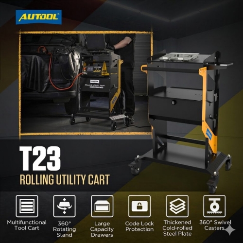 Chariot de transport AUTOOL T23 à deux niveaux avec roues et poignée