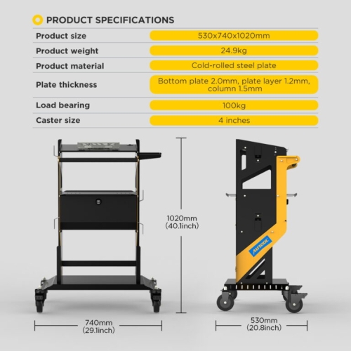 Chariot de transport AUTOOL T23 à deux niveaux avec roues et poignée