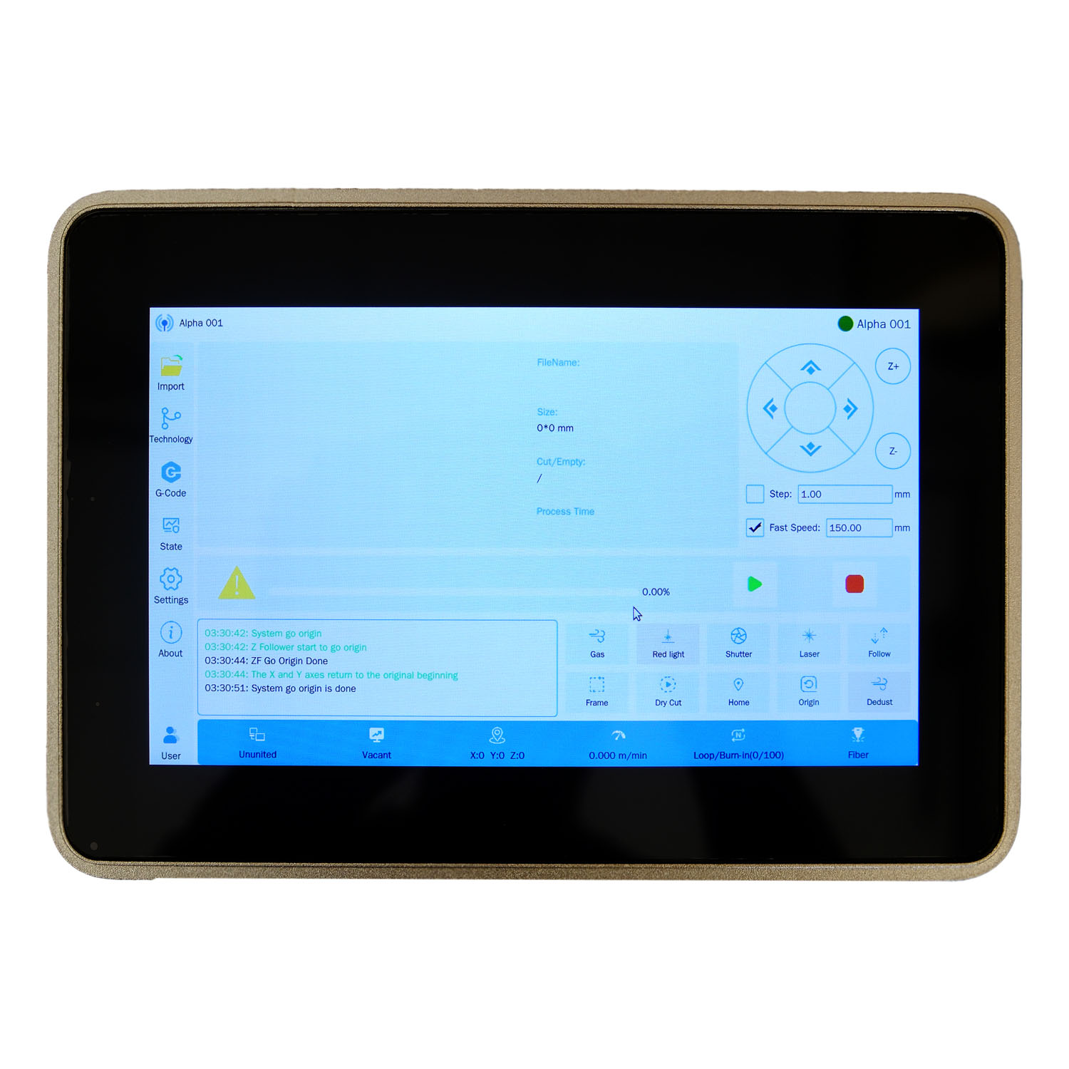 Panneau tactile NexCut de la découpeuse laser FIBER ZX-3030FL