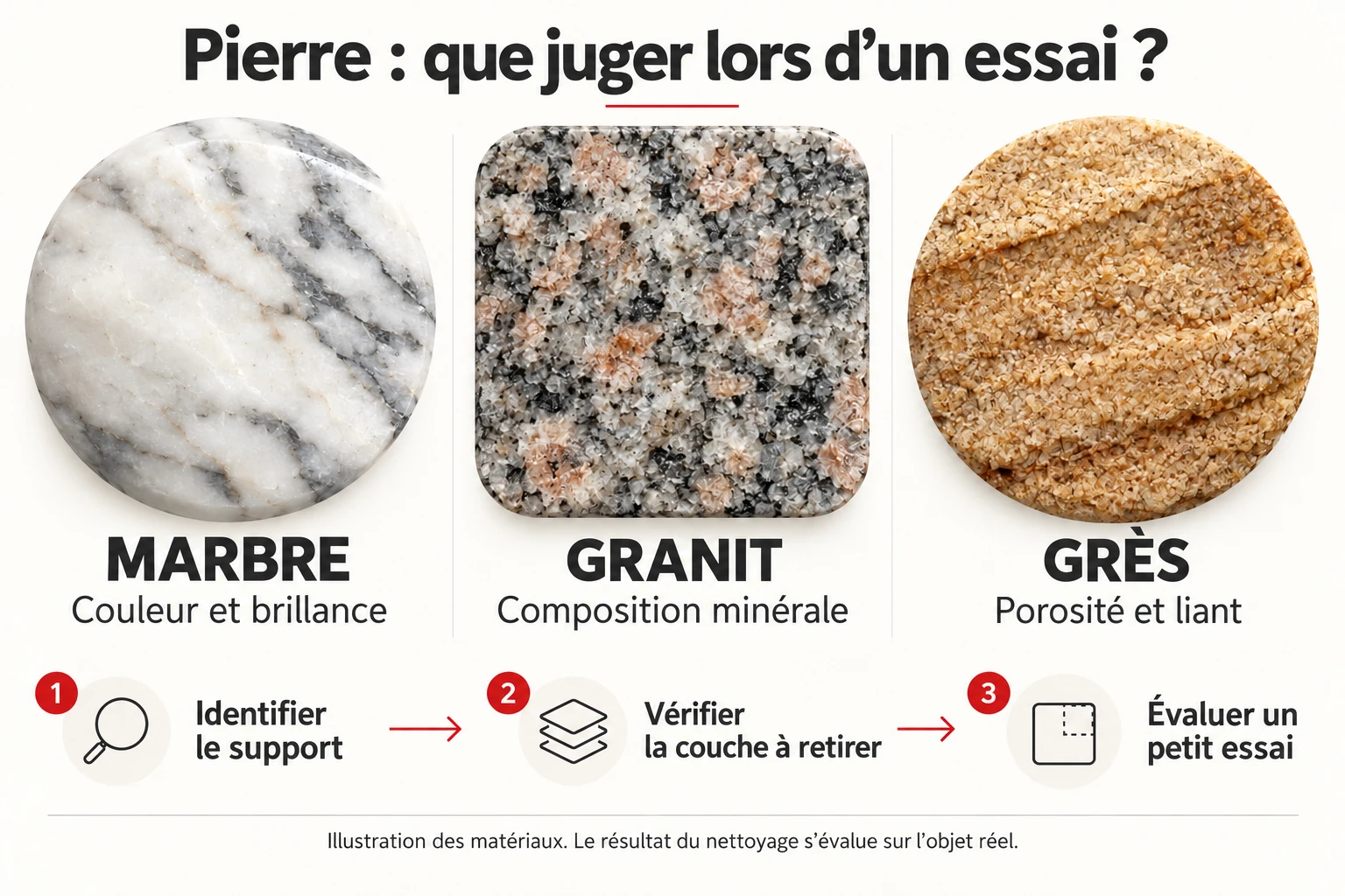 Marbre, granit et grès : couleur et brillance, composition minérale, porosité et liant