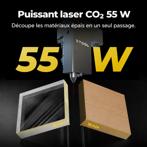 Laser CO2 55 W — découpe d’acrylique de 20 mm et de bois de 18 mm