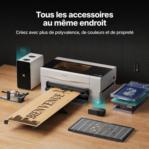 xTool P2S avec l’ensemble complet d’accessoires