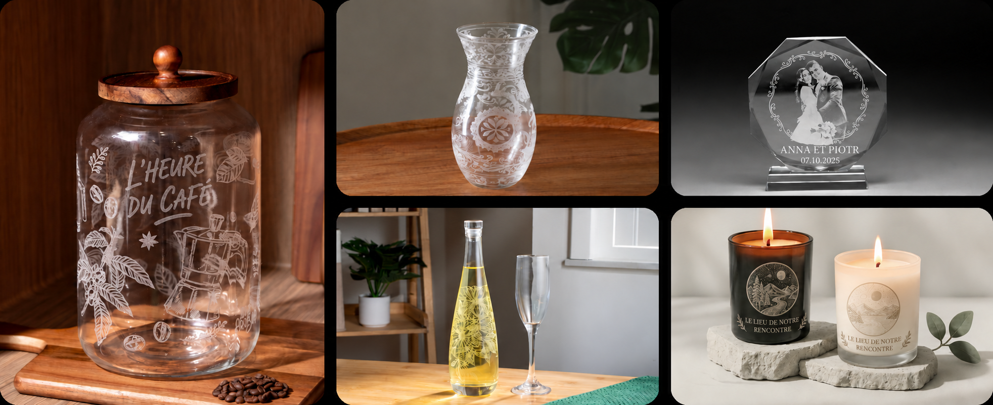 Exemples de projets en verre réalisés avec xTool