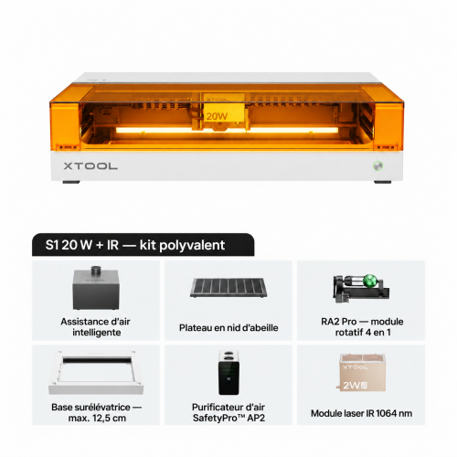 xTool S1 + module IR 1064 nm — découpeuse-graveuse laser à diode carénée