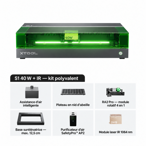 xTool S1 + module IR 1064 nm — découpeuse-graveuse laser à diode carénée