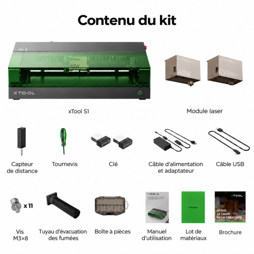 xTool S1 + module IR 1064 nm — découpeuse-graveuse laser à diode carénée